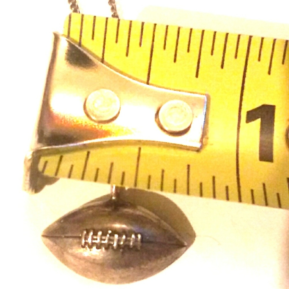 RARE VINTAGE 925 Silver JFS Signed Football Pendant Necklace - Picture 7 of 8